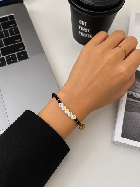 Lucky Gambling Golfers, "Lucky", Women's Premium Black and Gold Beaded Bracelet