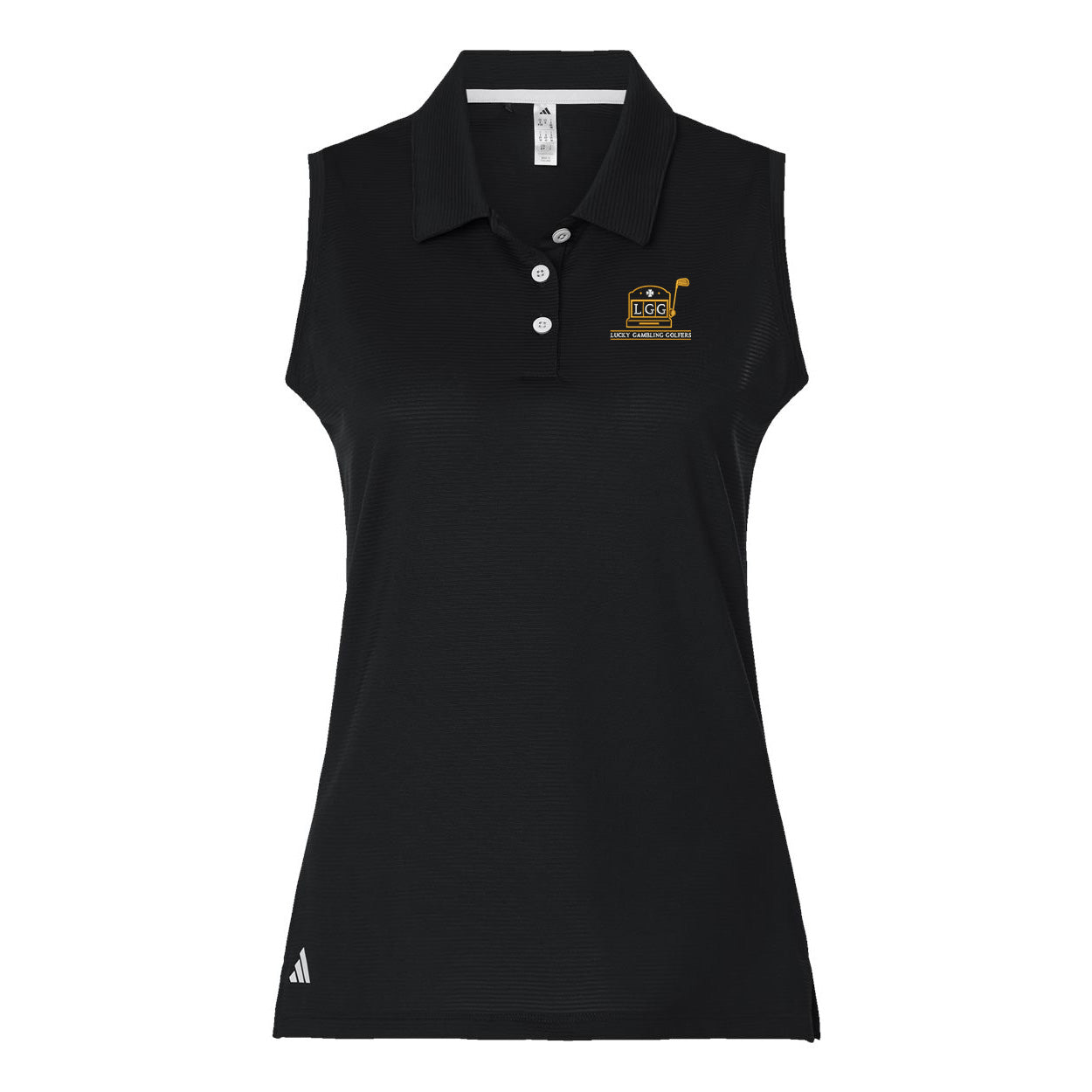 Lucky Gambling Golfers, Slot Machine Logo, Adidas Women's Sleeveless Polo - Black