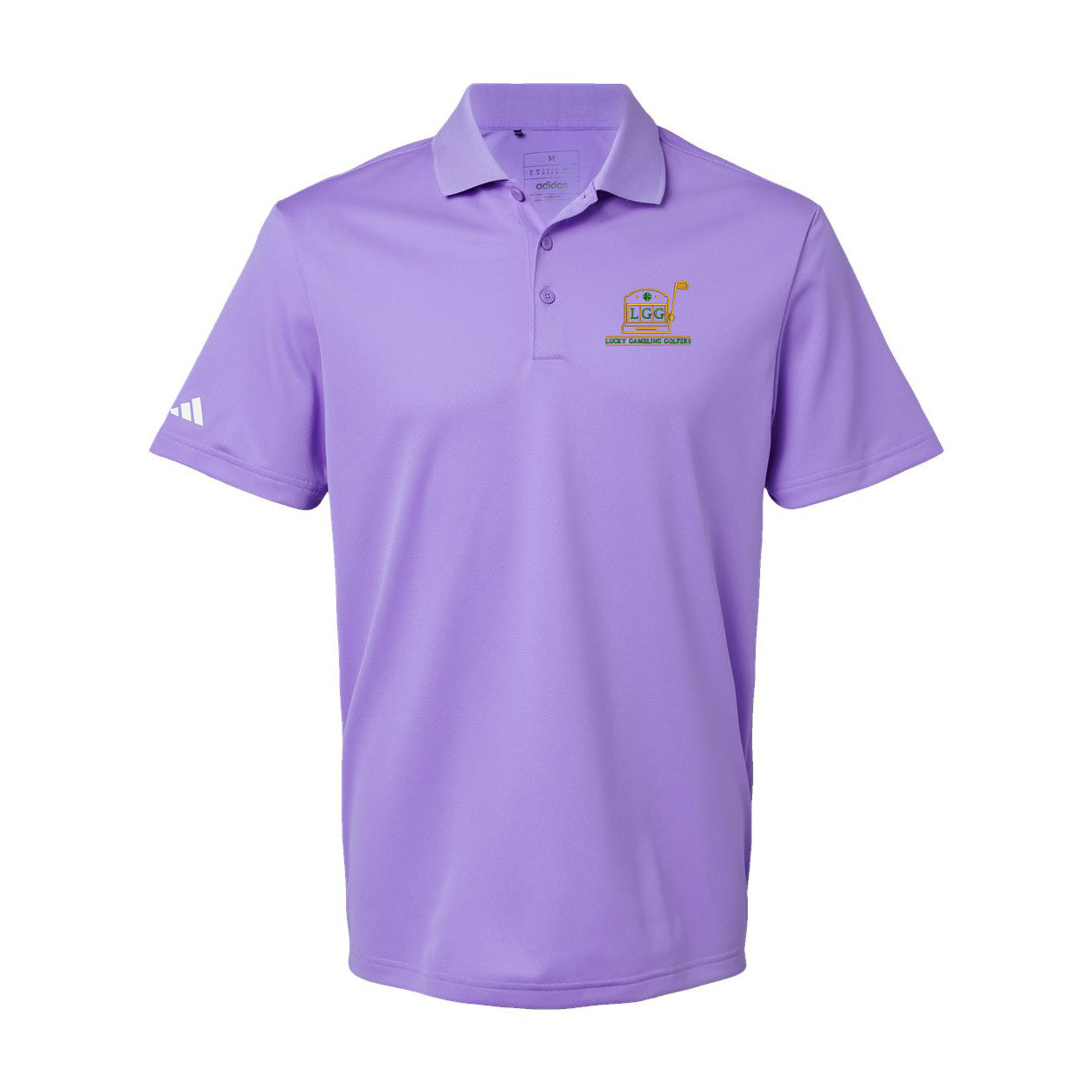 Lucky Gambling Golfers, Slot Machine Logo, Adidas Men's Performance Piqué Polo - Light Flash Purple