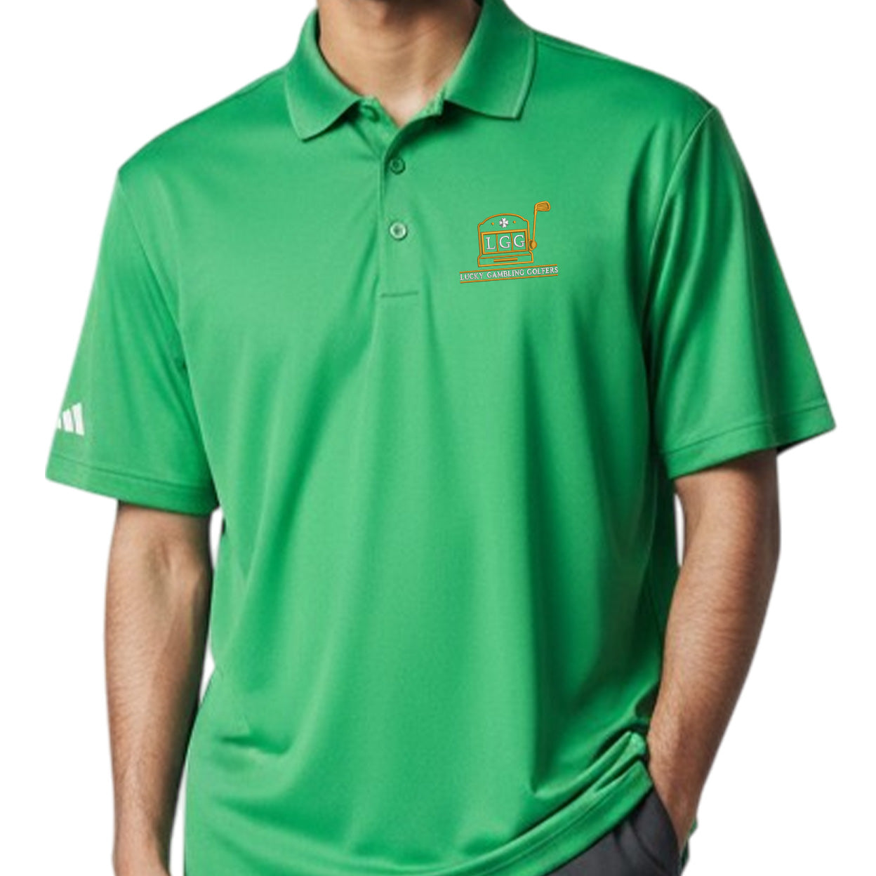 Lucky Gambling Golfers, Slot Machine Logo, Adidas Men's Performance Piqué Polo - Vivid Green