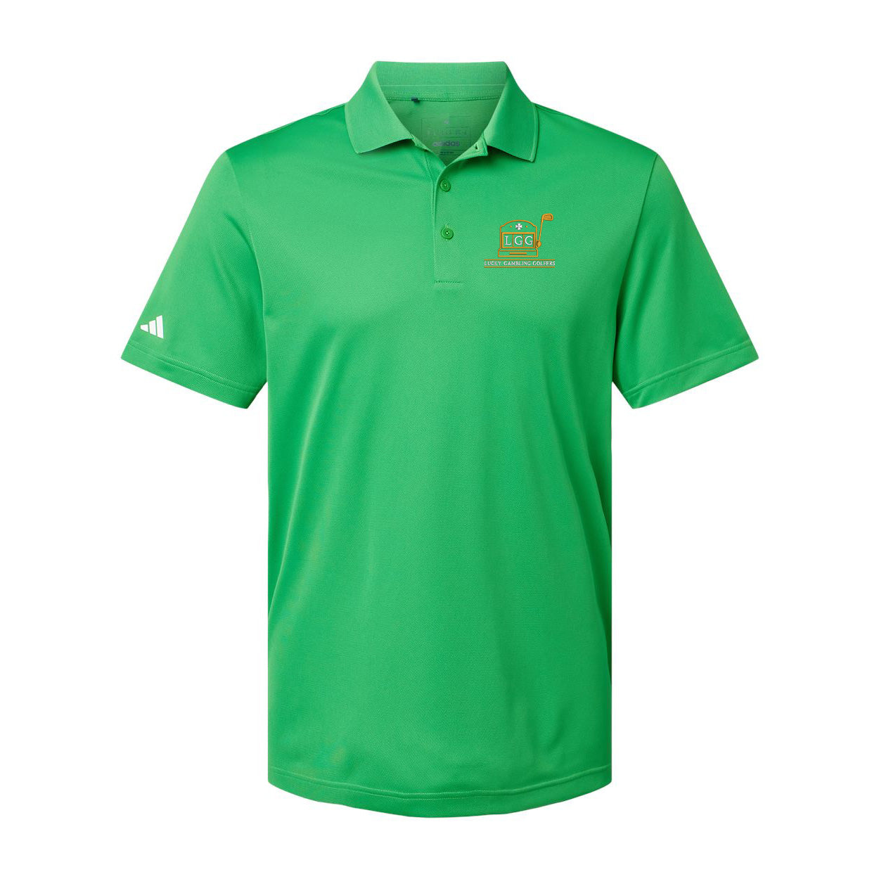 Lucky Gambling Golfers, Slot Machine Logo, Adidas Men's Performance Piqué Polo - Vivid Green