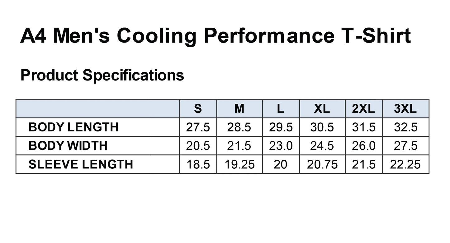 Lucky Gambling Golfers, Slot Machine Logo, A4 Cooling Performance Short Sleeve T-Shirt - Size Chart