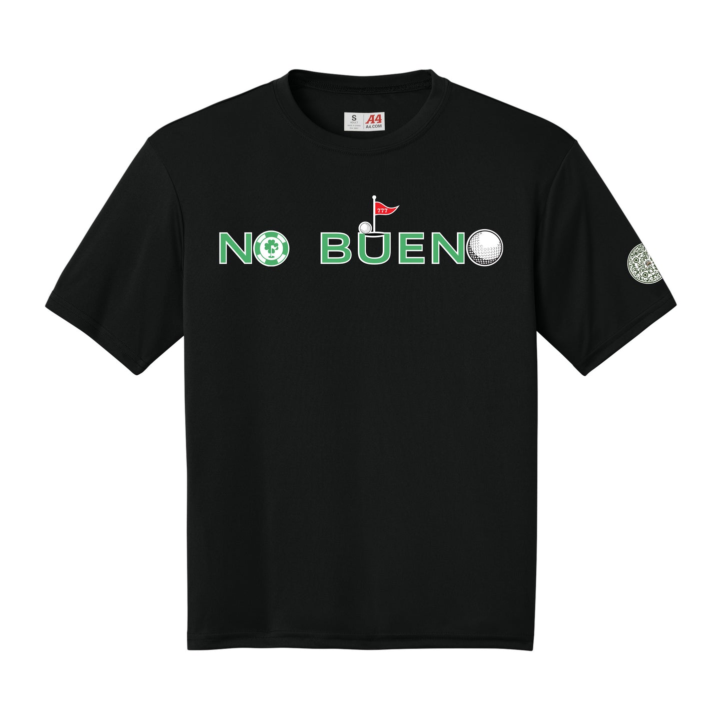 Lucky Gambling Golfers, "No Bueno", A4 Cooling Performance Short Sleeve T-Shirt - Black