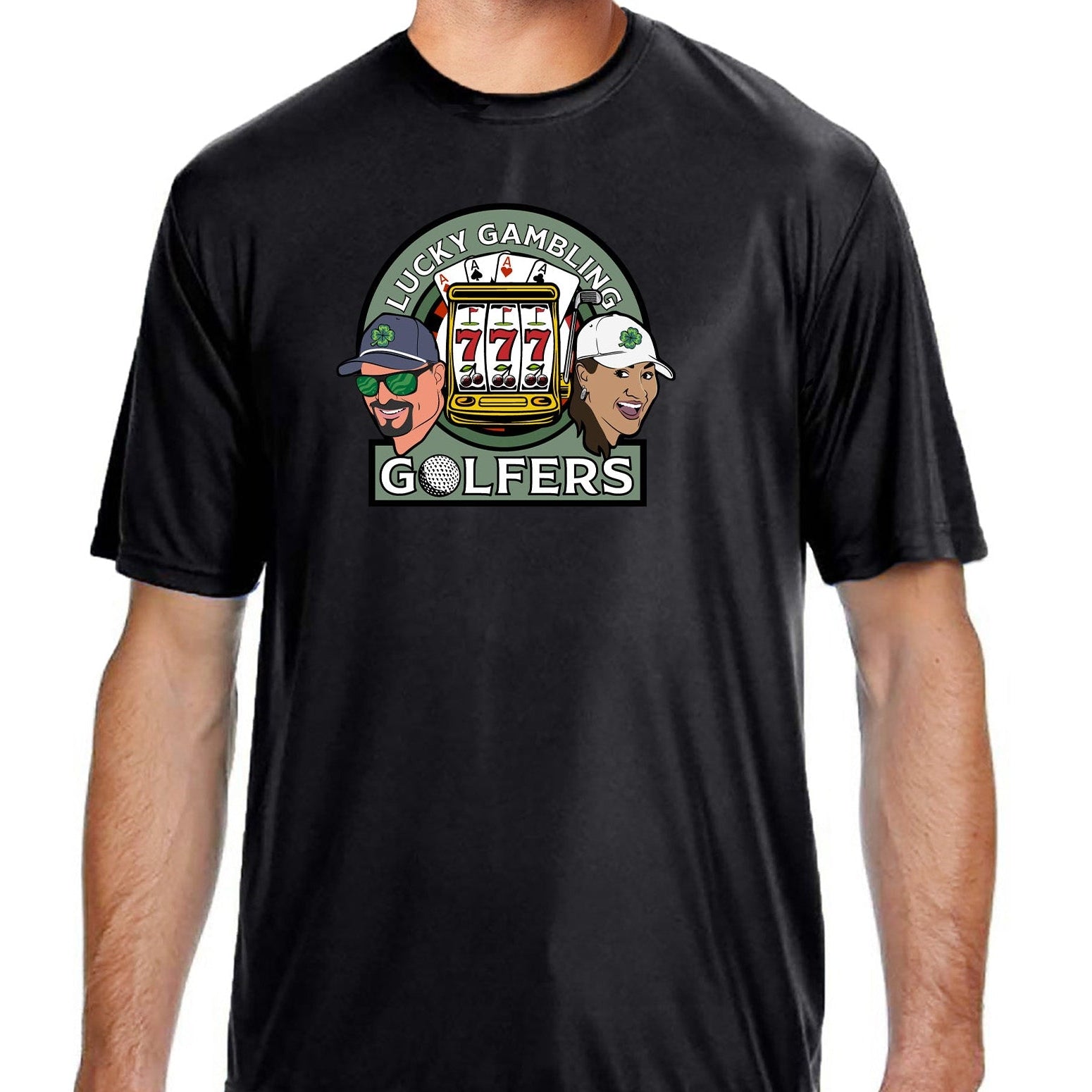 Lucky Gambling Golfers, A4 Cooling Performance Short Sleeve T-Shirt - Black