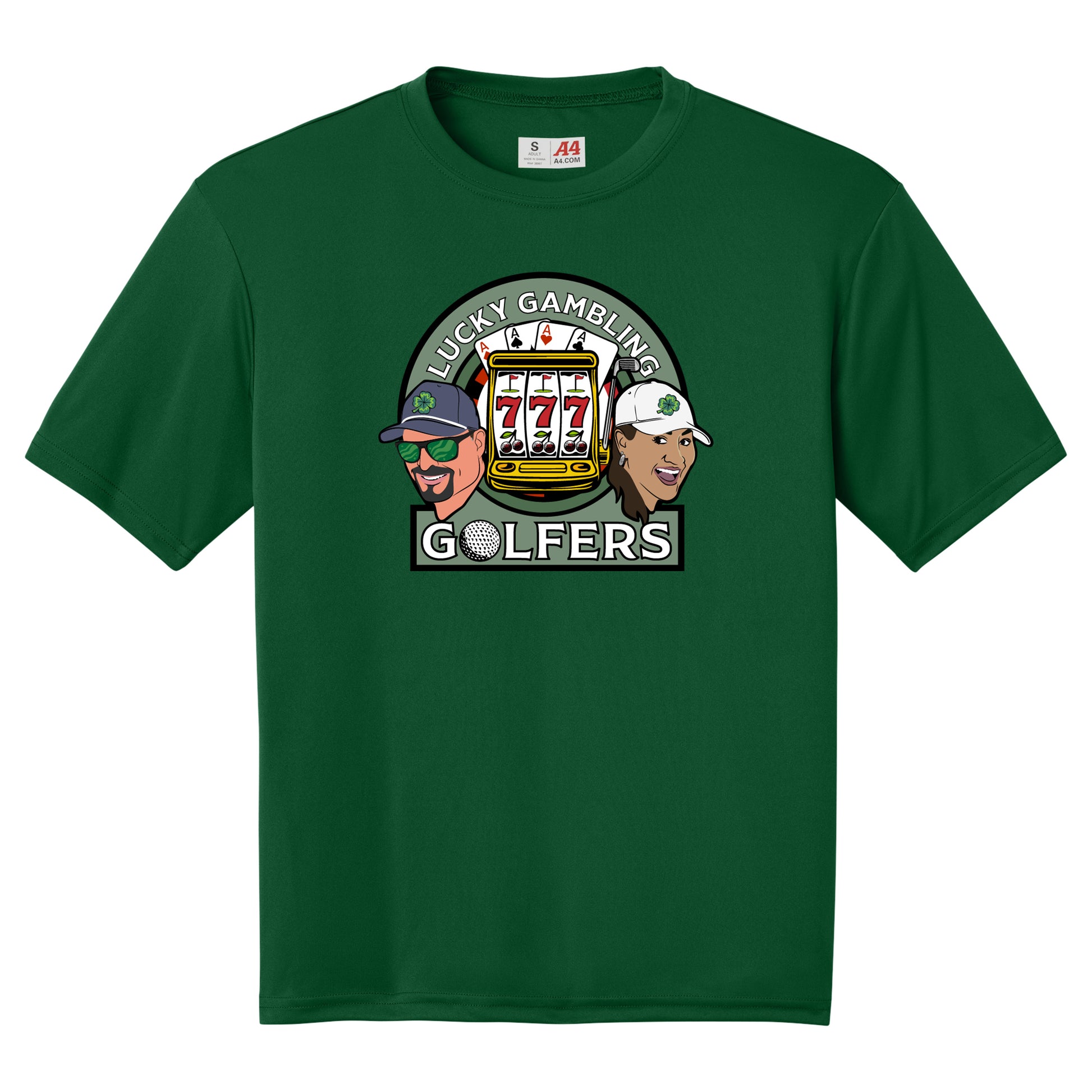 Lucky Gambling Golfers, A4 Cooling Performance Short Sleeve T-Shirt - Forest