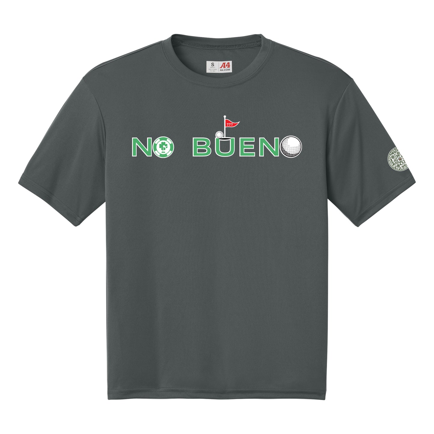Lucky Gambling Golfers, "No Bueno", A4 Cooling Performance Short Sleeve T-Shirt - Graphite
