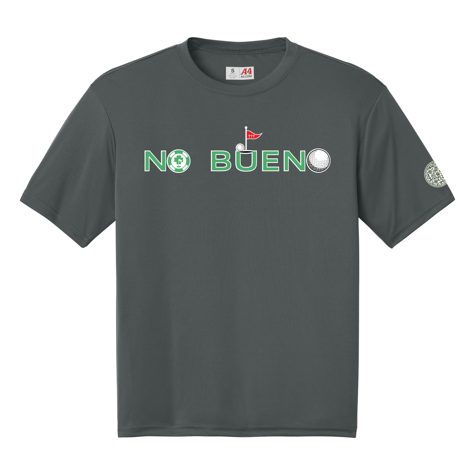 Lucky Gambling Golfers, "No Bueno", A4 Cooling Performance Short Sleeve T-Shirt - Graphite