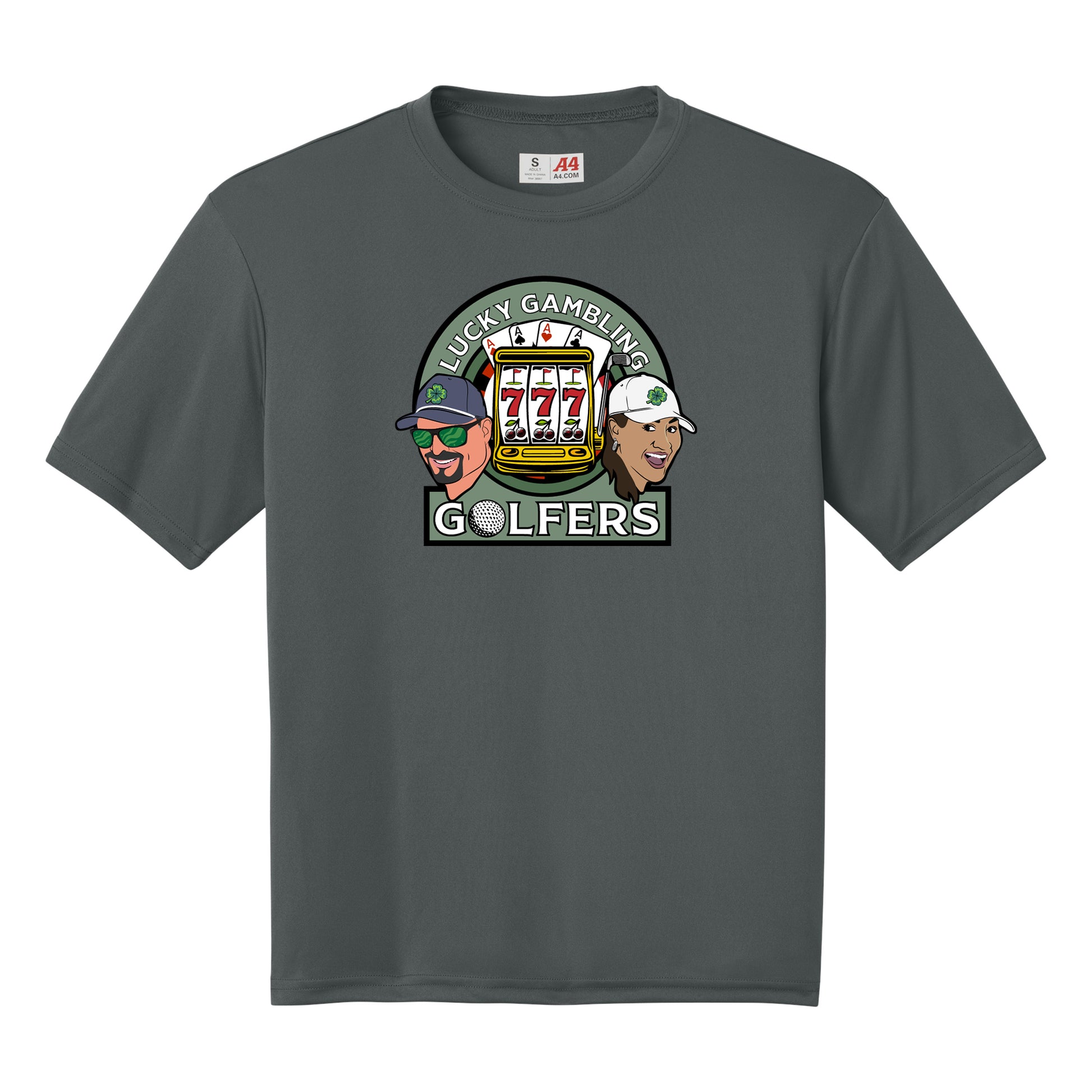 Lucky Gambling Golfers, A4 Cooling Performance Short Sleeve T-Shirt - Graphite