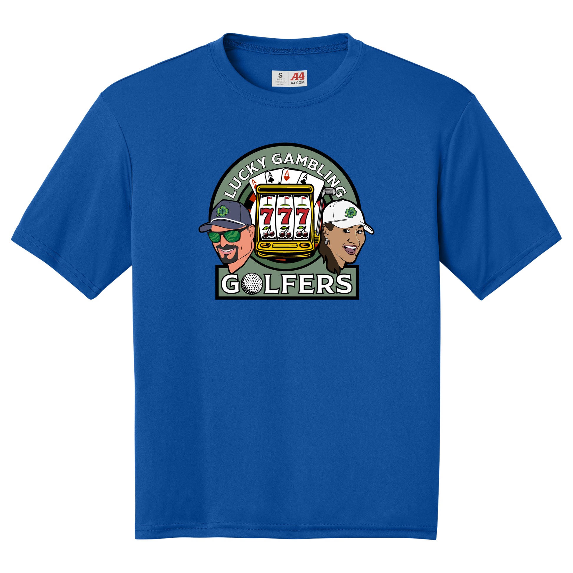 Lucky Gambling Golfers, A4 Cooling Performance Short Sleeve T-Shirt - Royal 