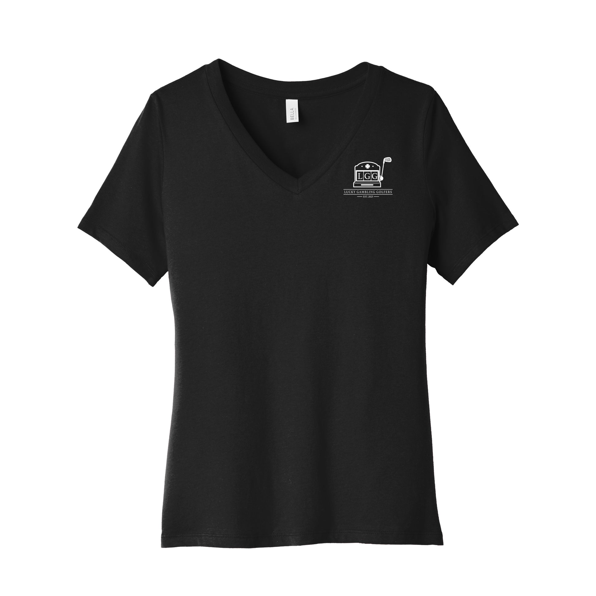 Lucky Gambling Golfers, Slot Machine Logo, Women’s Relaxed Jersey Short Sleeve V-Neck T-Shirt