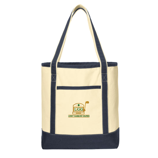 Lucky Gambling Golfers, Slot Machine Logo, Large Cotton Canvas Tote