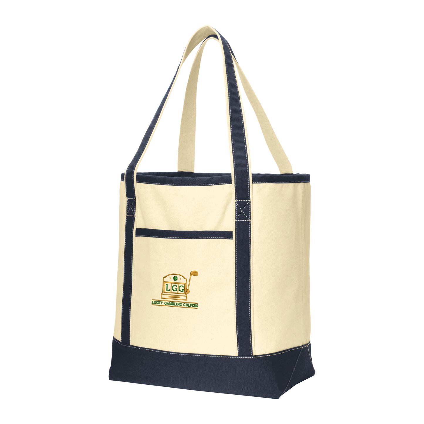 Lucky Gambling Golfers, Slot Machine Logo, Large Cotton Canvas Tote