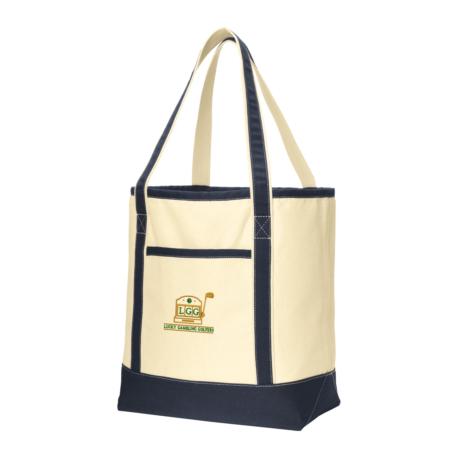 Lucky Gambling Golfers, Slot Machine Logo, Large Cotton Canvas Tote