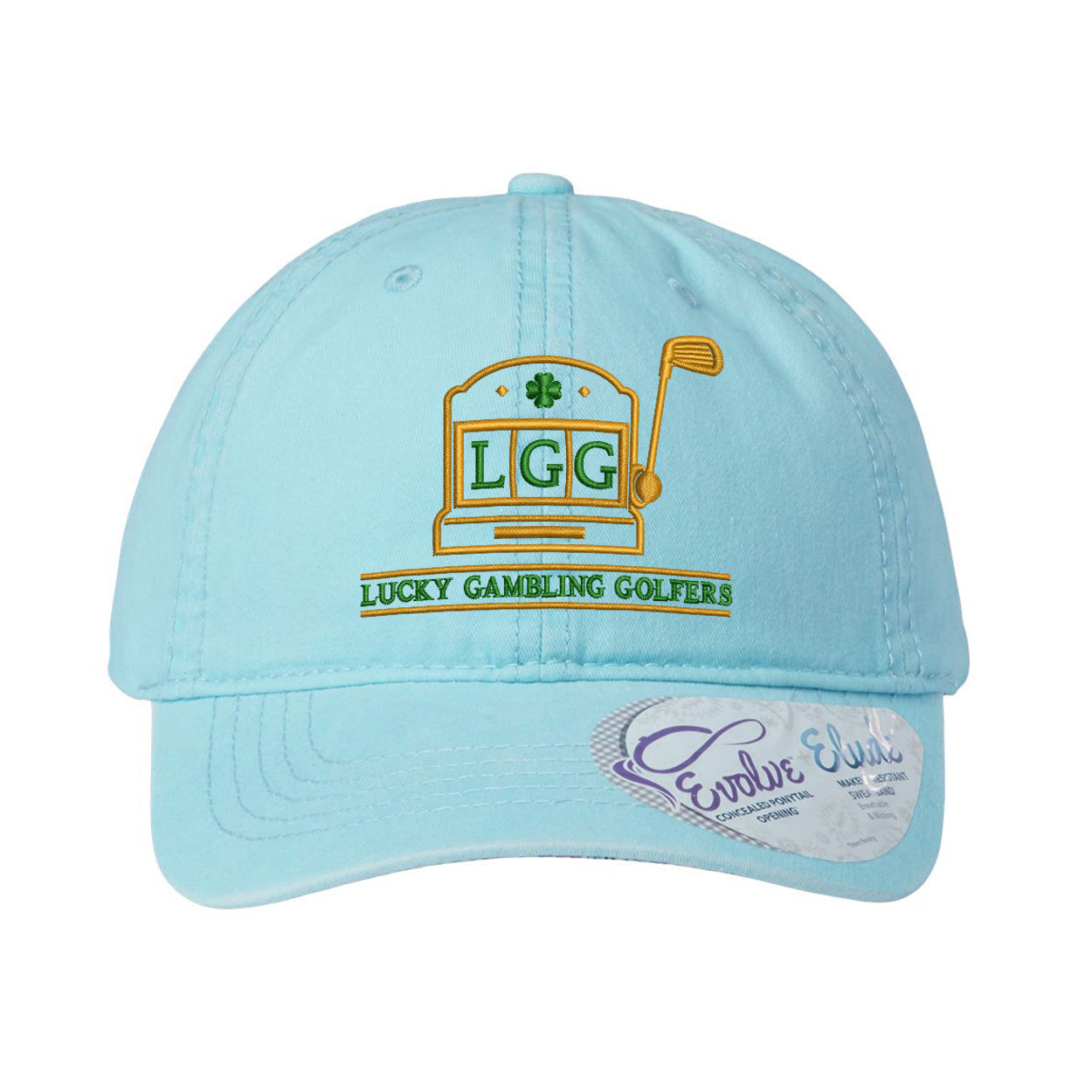 Lucky Gambling Golfers, Slot Machine Logo, Women's Pigment-Dyed with Fashion Undervisor Cap - Carolina Blue