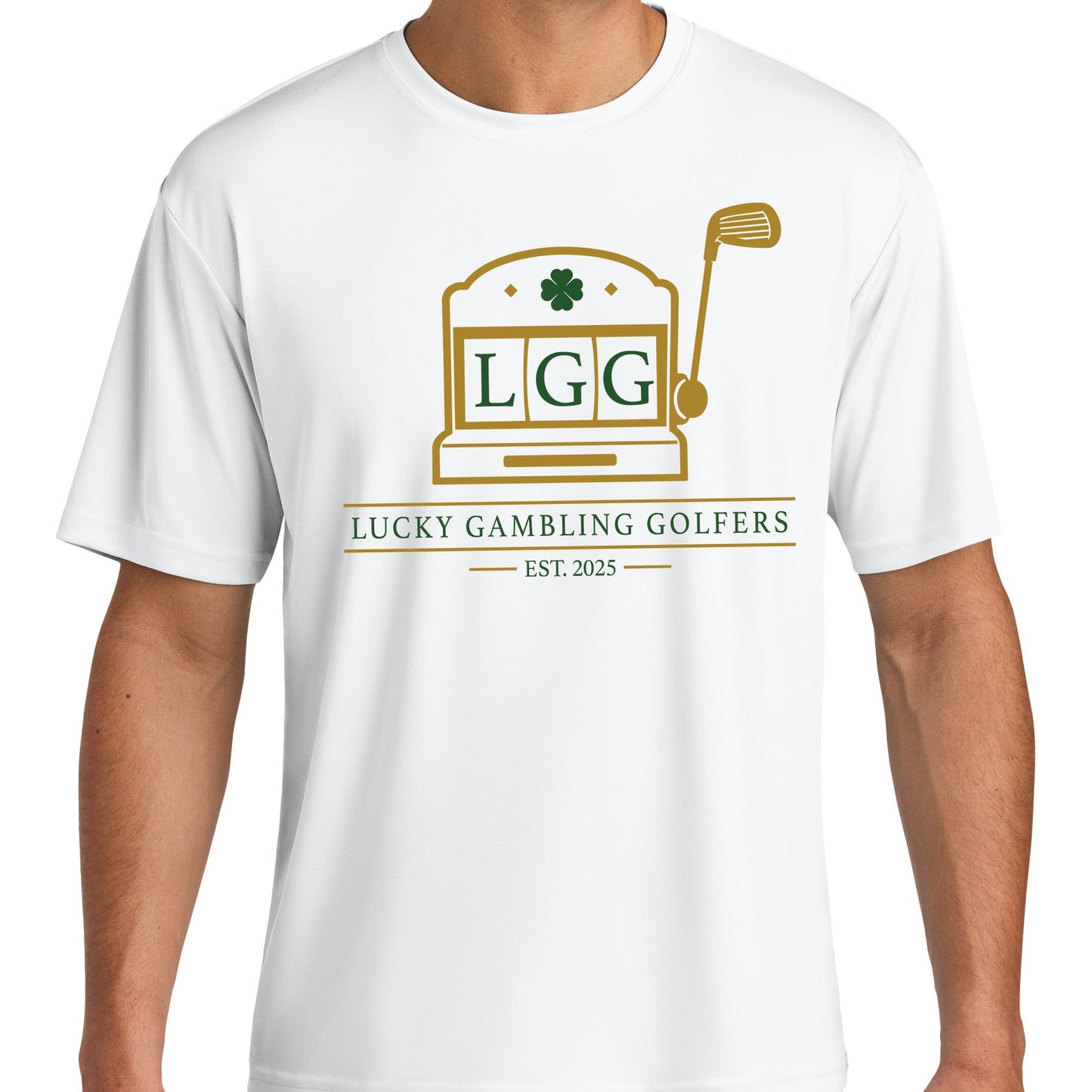 Lucky Gambling Golfers, Slot Machine Logo, A4 Cooling Performance Short Sleeve T-Shirt - White