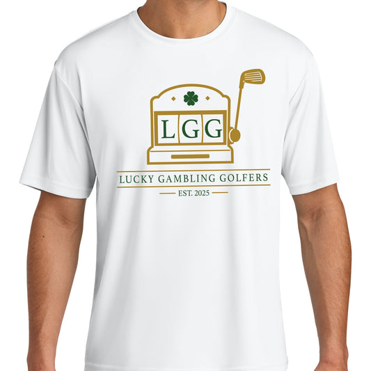 Lucky Gambling Golfers, Slot Machine Logo, A4 Cooling Performance Short Sleeve T-Shirt - White