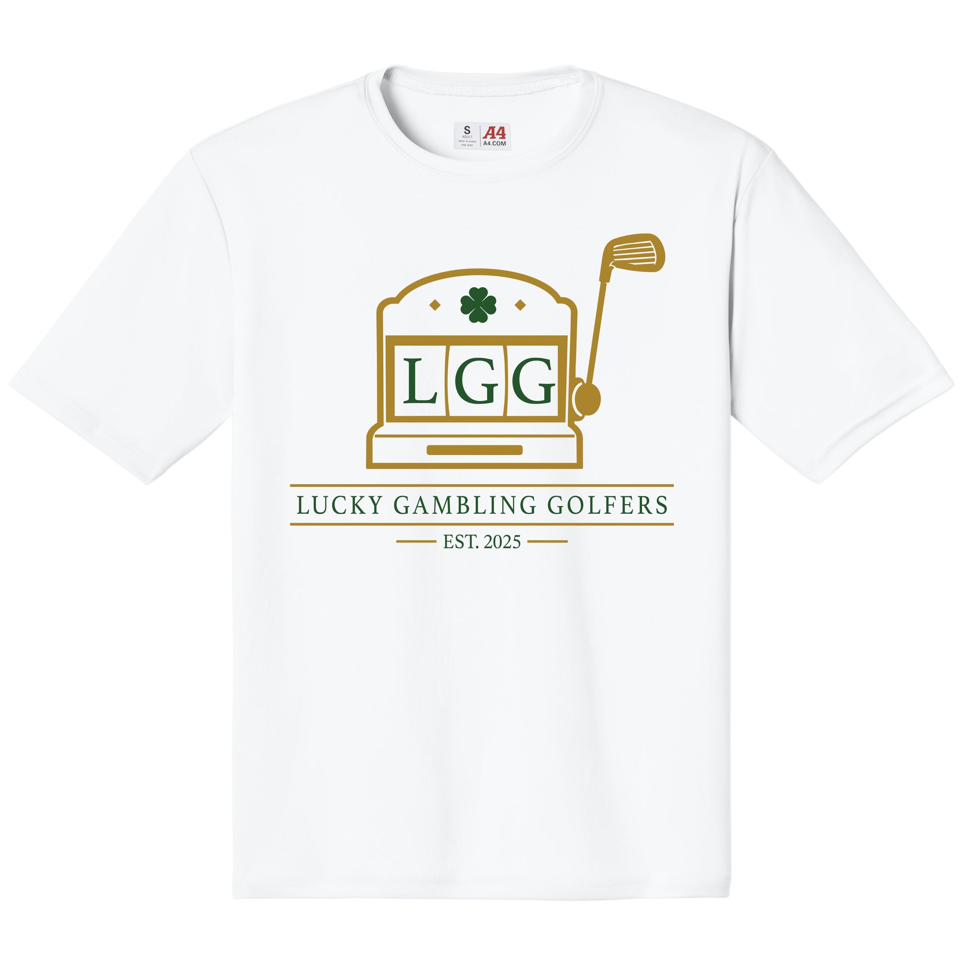 Lucky Gambling Golfers, Slot Machine Logo, A4 Cooling Performance Short Sleeve T-Shirt - White