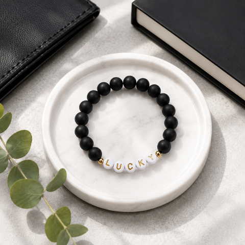 Lucky Gambling Golfers, "LUCKY", Men's Premium Beaded Bracelet